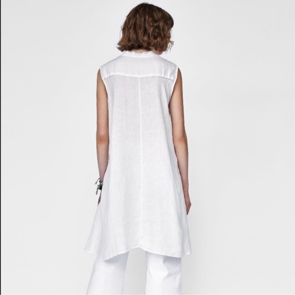ZARA White Linen Asymmetric Ruffle Low Tunic Sz M - Picture 2 of 9